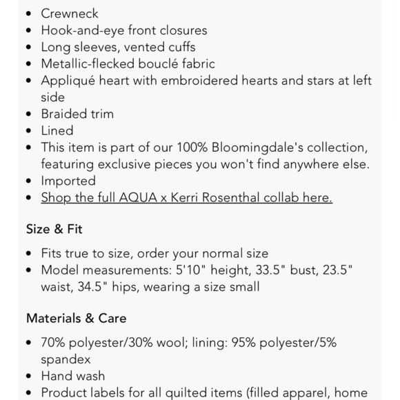 AQUA x Kerri Rosenthal Heart Patch Boucle Jacket XS STUNNING - Picture 10 of 11